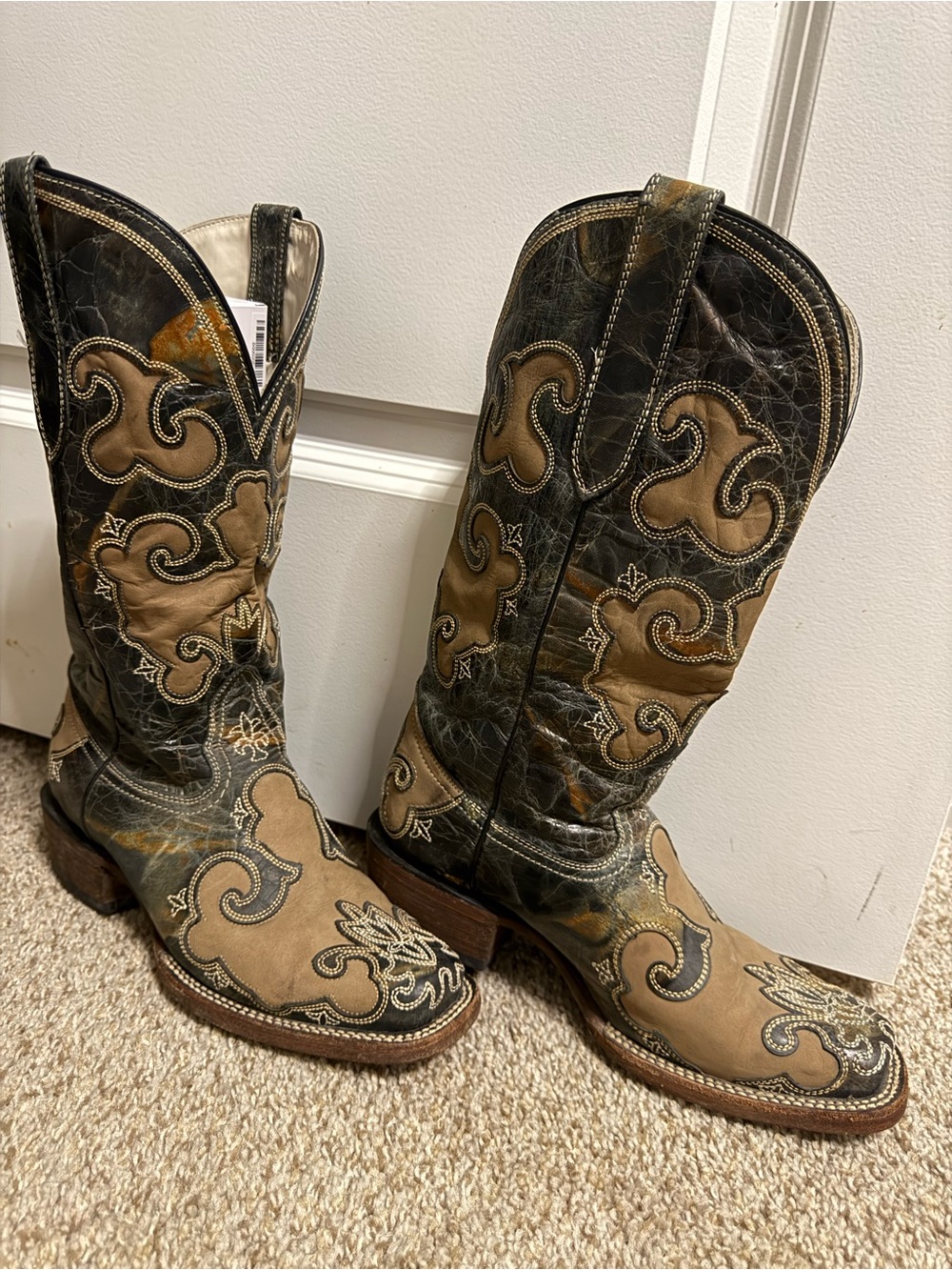 J.B. Dillon Brown and Black Embroidered Western Mid-Calf Boots